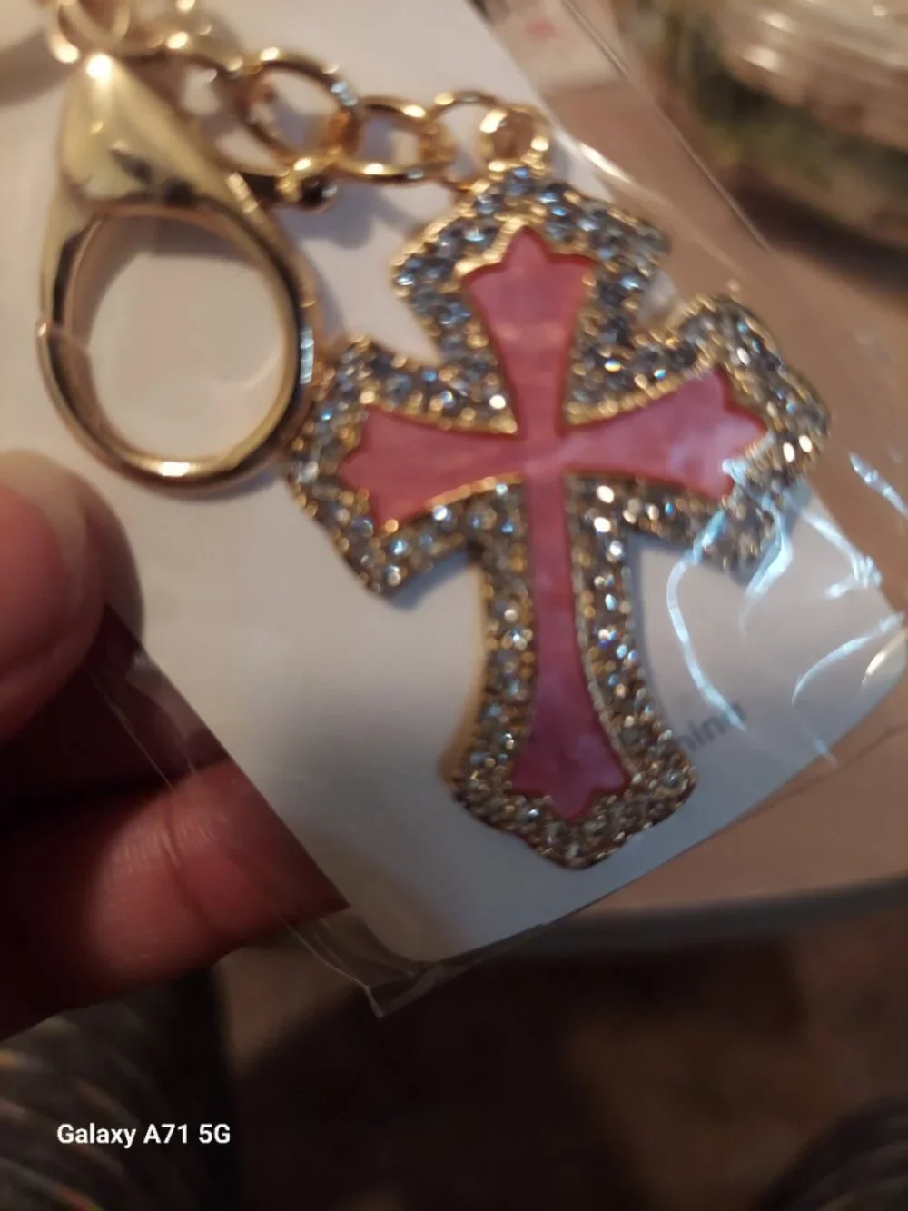 Gold-tone and Pink Cross Keychain / Bagcharm